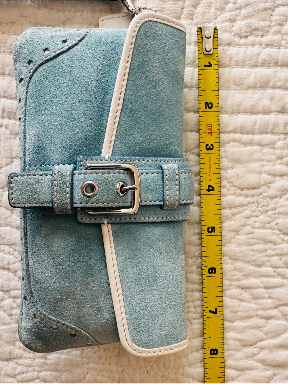Coach Y2K Teal Suede Wristlet Clutch with Buckle Detail - Picture 10 of 11
